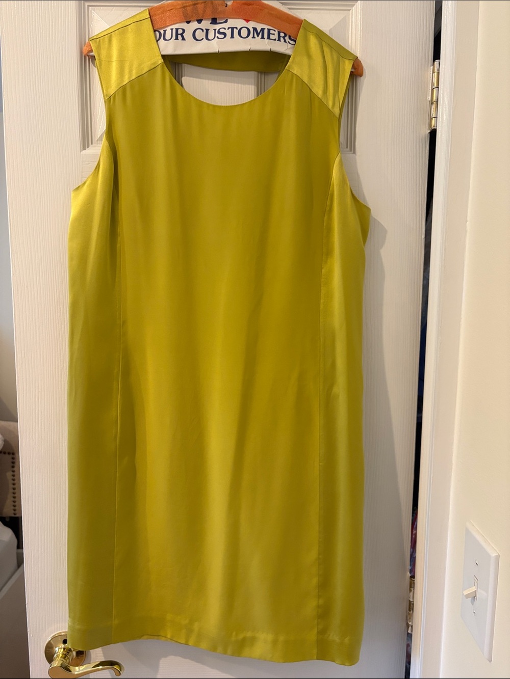 Banana Republic Satin Sleeveless Shift Dress in Chartreuse